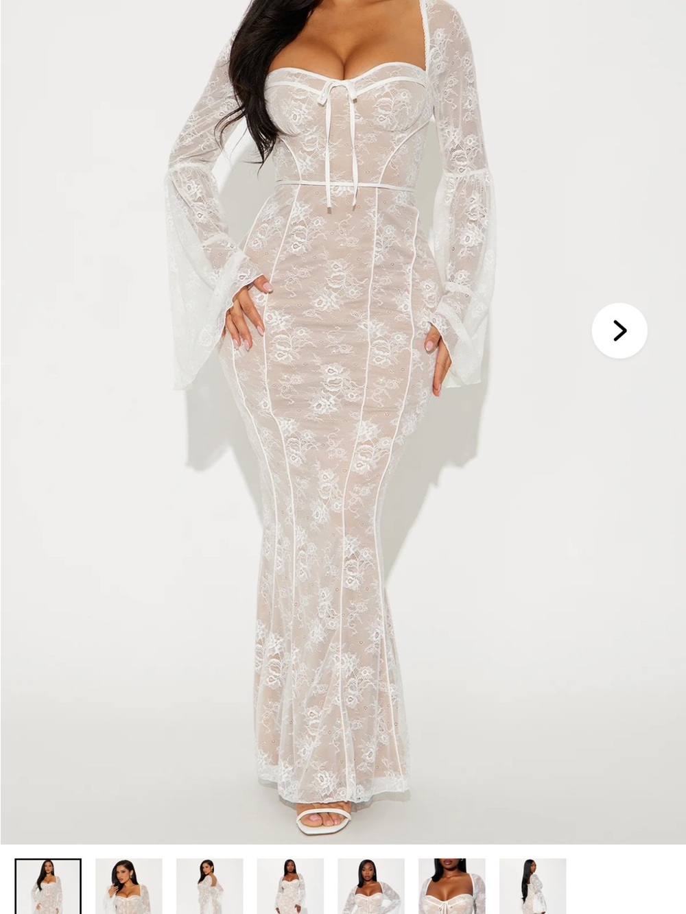 Fashion Nova White Lace Mermaid Maxi Dress with Bell Sleeves